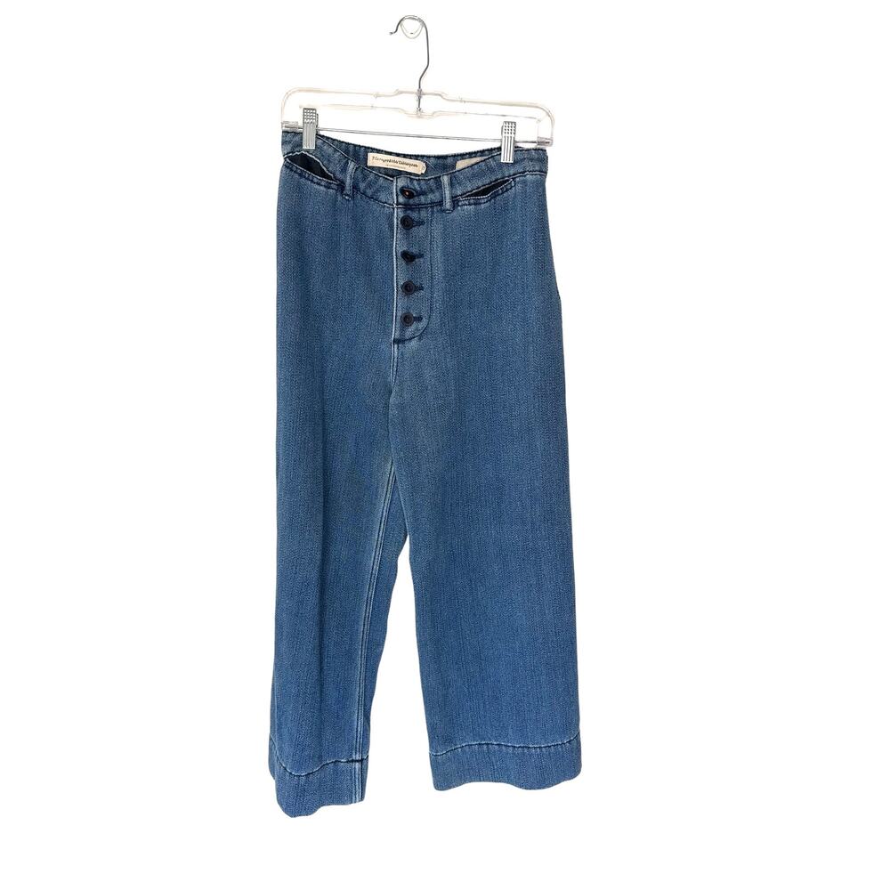 Anthropologie Pilcro Medium Wash Button Front Denim Wide‎ Leg Cropped Jeans 6